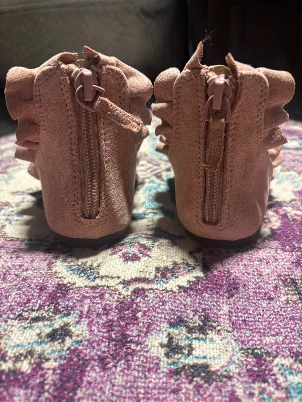 Cat & Jack Girls Ruffled Ankle-Strap Ballet Flats, Sparkly Blush Pink, Size 12
